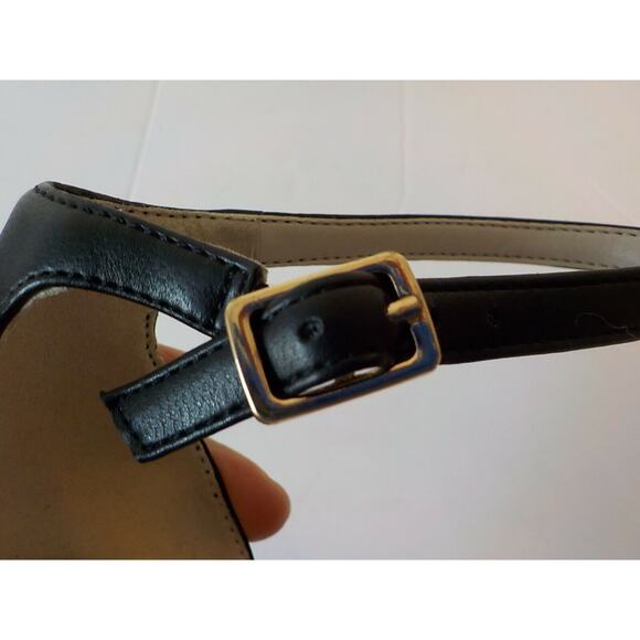 Aldo Black Sandals 6.5 M Stilettos Heel Ankle Strap Faux Leather Animal Print - Picture 10 of 12